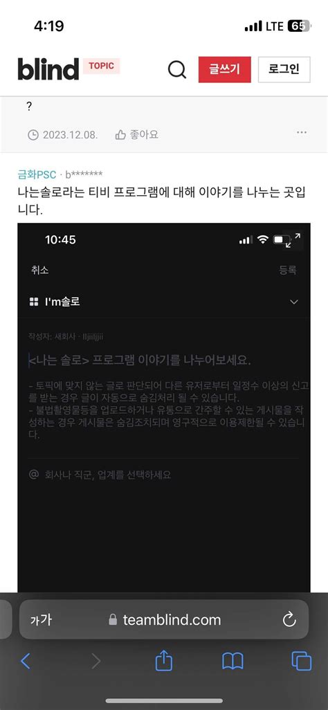 블라인드 Im솔로 토픽에 맞는글좀 쓰면 안되나