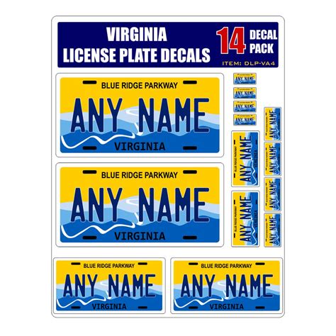 Personalized Virginia License Plate Decals Stickers Version 4 Sheet of ...