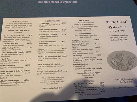 Menu at Turtle Island Restaurant, Oak Island