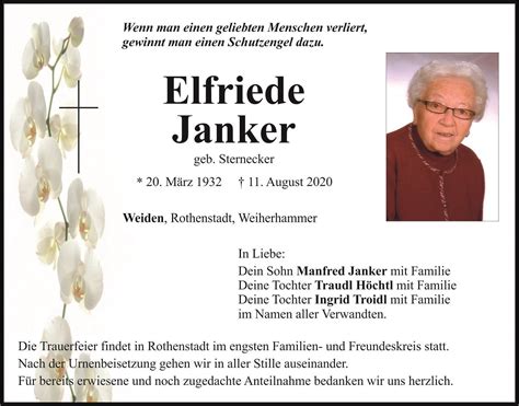 Traueranzeige Elfriede Janker Weiden Oberpfalzecho