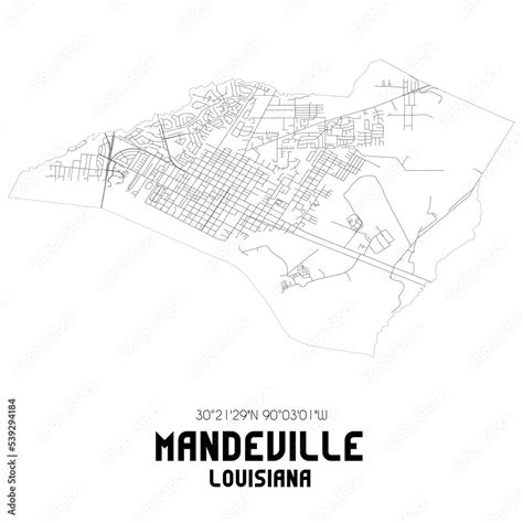 Mandeville Louisiana Us Street Map With Black And White Lines Stock