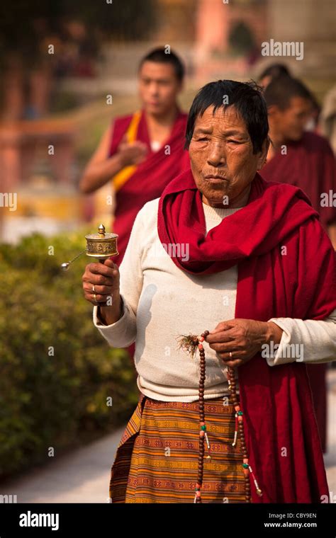 India Bihar Bodhgaya Mahabodhi Temple Female Tibetan Pilgrim