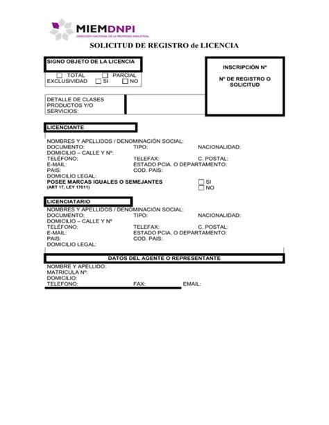 Formulario Para Solicitud De Registro De Licencia