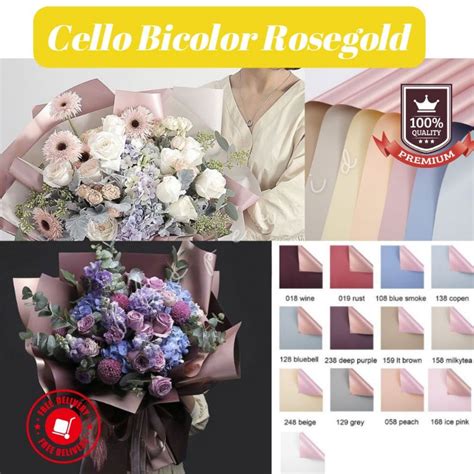 Jual Lembar Cellophane Bicolor Rose Gold Kertas Buket Bunga