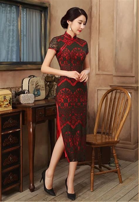 Details About 2017 New Red Chinese Women S Lace Dress Evening Long