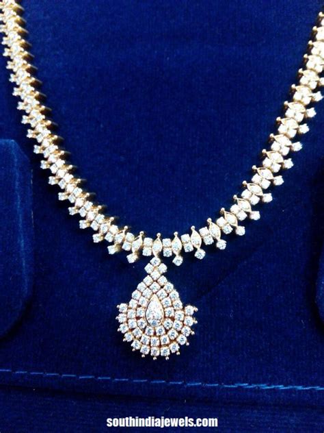 Gold White Stone Necklace ~ South India Jewels