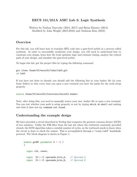 Pdf Eecs A Asic Lab Logic Synthesis Overvieweecs Sp
