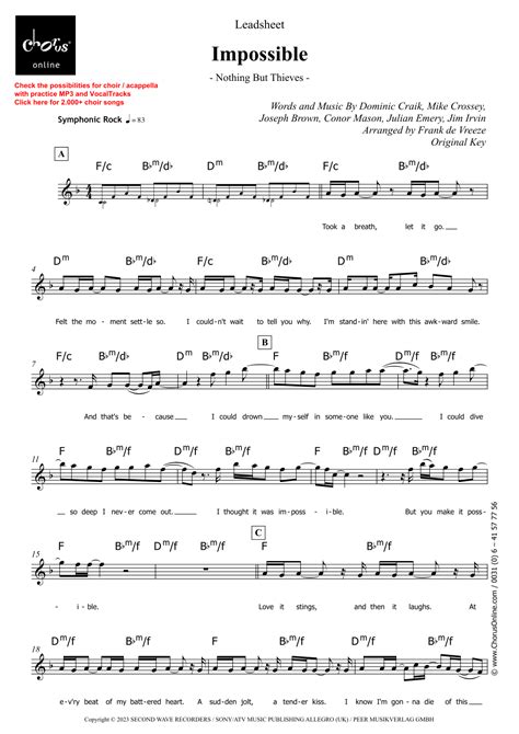 Impossible Arr Frank De Vreeze Sheet Music Nothing But Thieves