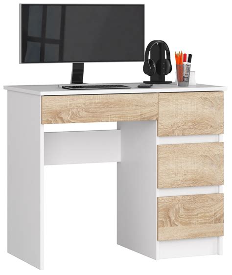 Bureau D Ordinateur Quatre Tiroirs Couleur Blanc Ch Ne Sonoma