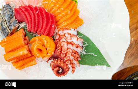 Japanese Food Combo Set Salmon Tuna Sashimi Giant Octopus And Crab