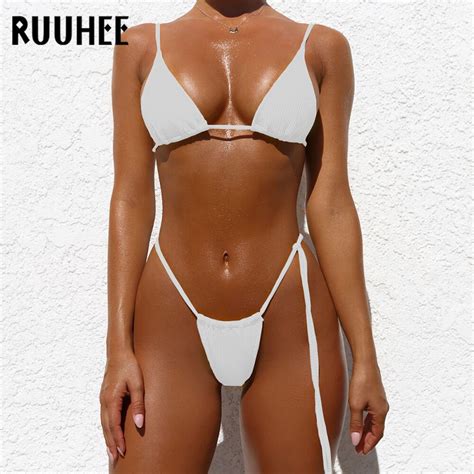 Jual Preorder Ruuhee Hot Micro Bikini Set Women Swimsuit Solid Bikini