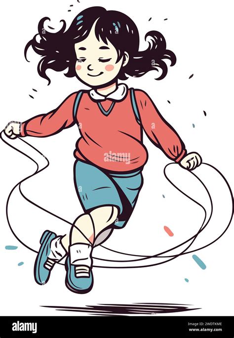 Girl With Skipping Rope Vector Illustration Of A Girl Jumping On A