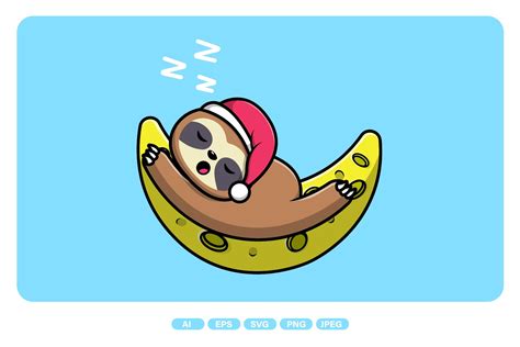 Cute Sloth Sleeping on Moon Graphic by mokshastuff · Creative Fabrica