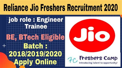 Reliance Jio Fresher Recruitment Freshers Graduate Engineer Trainee Be Btech Mumbai