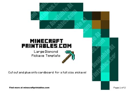 Diamond Pickaxe Printable Minecraft Diamond Pickaxe Papercraft Template