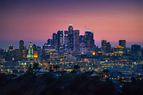 Los Angeles Downtown Silhouette at Sunset. LAX Most Famous City of ...