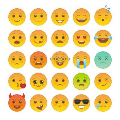 Obraz Smutne I Radosne Emotikony Na Bia Ym Tle Z Y Ty Symbol Emoji