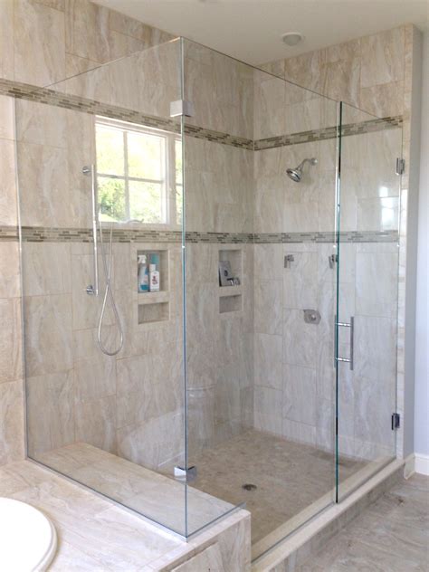 Frameless Shower Enclosure Door Panel Return Panel Furnished And Installed By Rex Glass