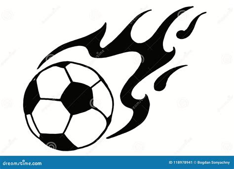 Soccer Ball In Fire Hand Drawn Simple Illustration Black Ball Stock Illustration