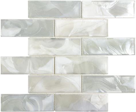 Buy Modern 2x6 White Pearl Iridescent Subway Glass Mosaic Tile Kitchen Backsplash Bathroom