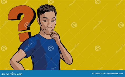 Man Thinking Cartoon Character Pensive Person Wondering Problems And