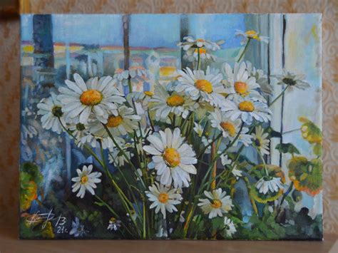 Белые ромашки. Картина маслом на холсте. Цветы. Букет – заказать на ...