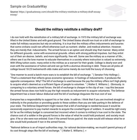 ⇉should The Military Reistitute A Military Draft Essay Example Graduateway