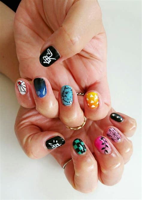 Kimetsu No Yaiba Nails Anime Nails Kawaii Nails Cute Acrylic Nails