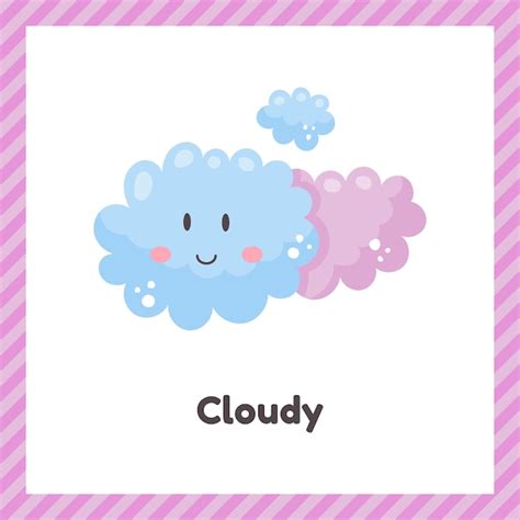 Premium Vector Cute Weather Cloudy For Kids Flash Card For Learning