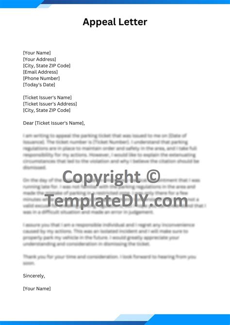 Parking Ticket Appeal Letter Sample Template In Pdf Word