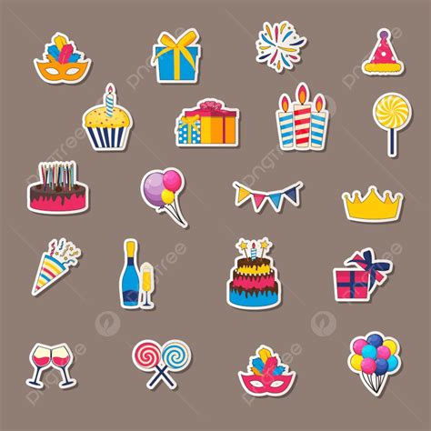 Cute Sticker Set Vector Png Images Happy Birthday Sticker Icons Set