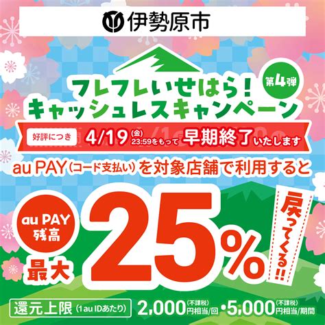 【自治体キャンペーン】神奈川県 伊勢原市の対象店舗でau Payを使うとお支払いの最大25％が戻ってくる（2024年4月1日～）