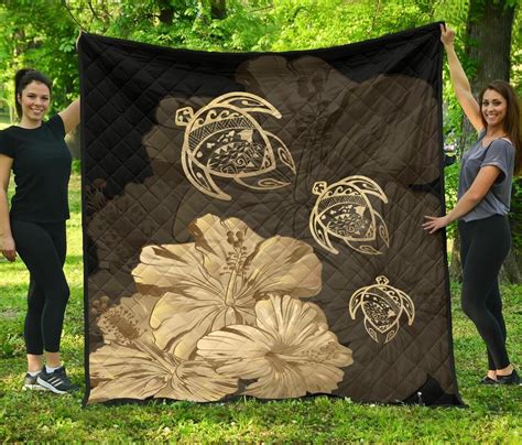 Hawaiian Map Turtle Hibiscus Vintage Polynesian Gold Ah Quilt Sia Dreamrooma