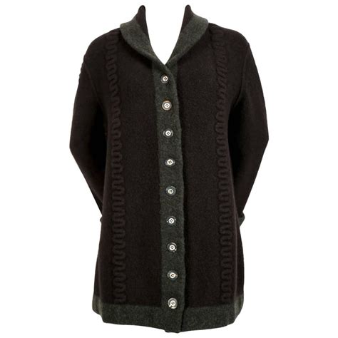 Azzedine Alaia Navy Blue And Green Wool Cardigan Sweater 1994 For Sale