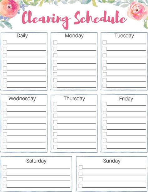 Weekly Cleaning Schedule Free Printable