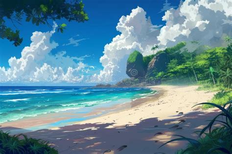 Beach Waves Anime Visual Novel Game Generate Ai Stock Illustration