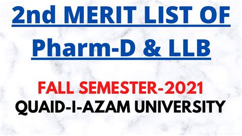 Nd Merit Lists Of Pharm D Llb Fall Semester Quaid I Azam