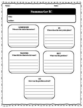 Summarizing Worksheets Graphic Organizers Somebody In Wanted But