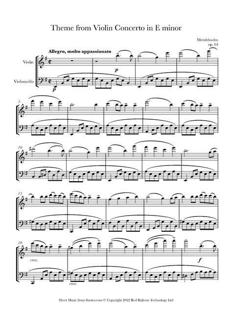 Mendelssohn Theme From Violin Concerto Op In E Minor Sheet Music