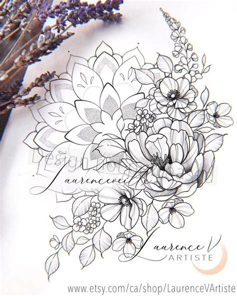 Instant Download Tattoo Design Mandala And Flowers Tattoo Printable Stencil Template Etsy