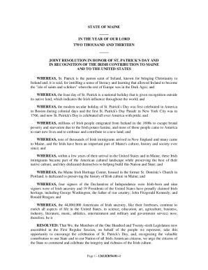 Fillable Online Legislature Maine Joint Resolution In Honor Of St Fax