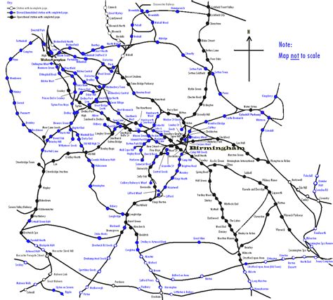 Birmingham and West Midlands regional railway map