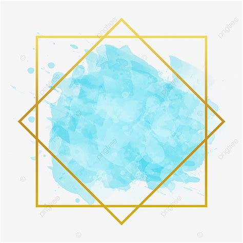 Moldura Quadrada Dourada Aquarela Azul Celeste Png Quadro