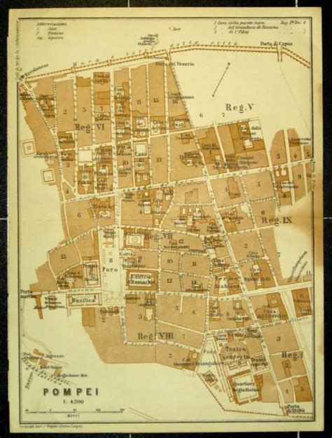 POMPEI ALTER STADTPLAN mappa della città vecchia datiert 1931 EUR