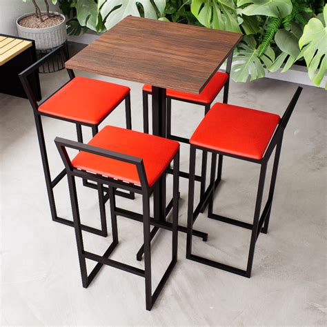 Conjunto Mesa Alta Bar Bistrô Quadrada Imbuia 4 Banquetas Confort