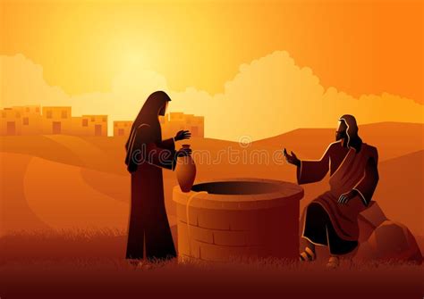 Jesus Talking With Samaritan Woman At The Jacobâ€™s Well Stock Vector