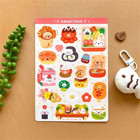 Kawaii Food Sticker Sheet Cute Kawaii Aesthetic Cozy Bear Cat