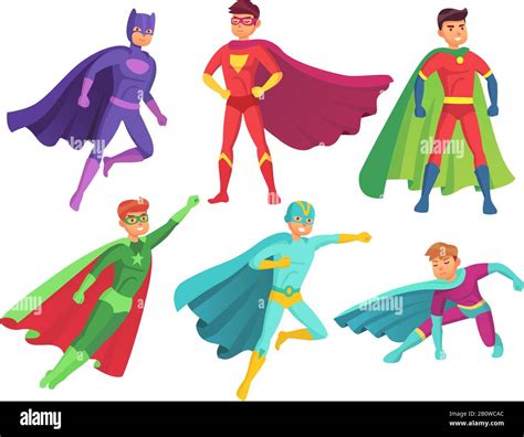 Superhero Man Characters Cartoon Muscular Hero Character In Colorful