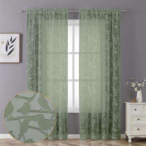 Amazon Ovzme Textured Sage Green Sheer Curtains Inch Length