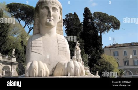 Egyptian Lion Statue Piazza Del Popolo Stock Videos Footage HD And